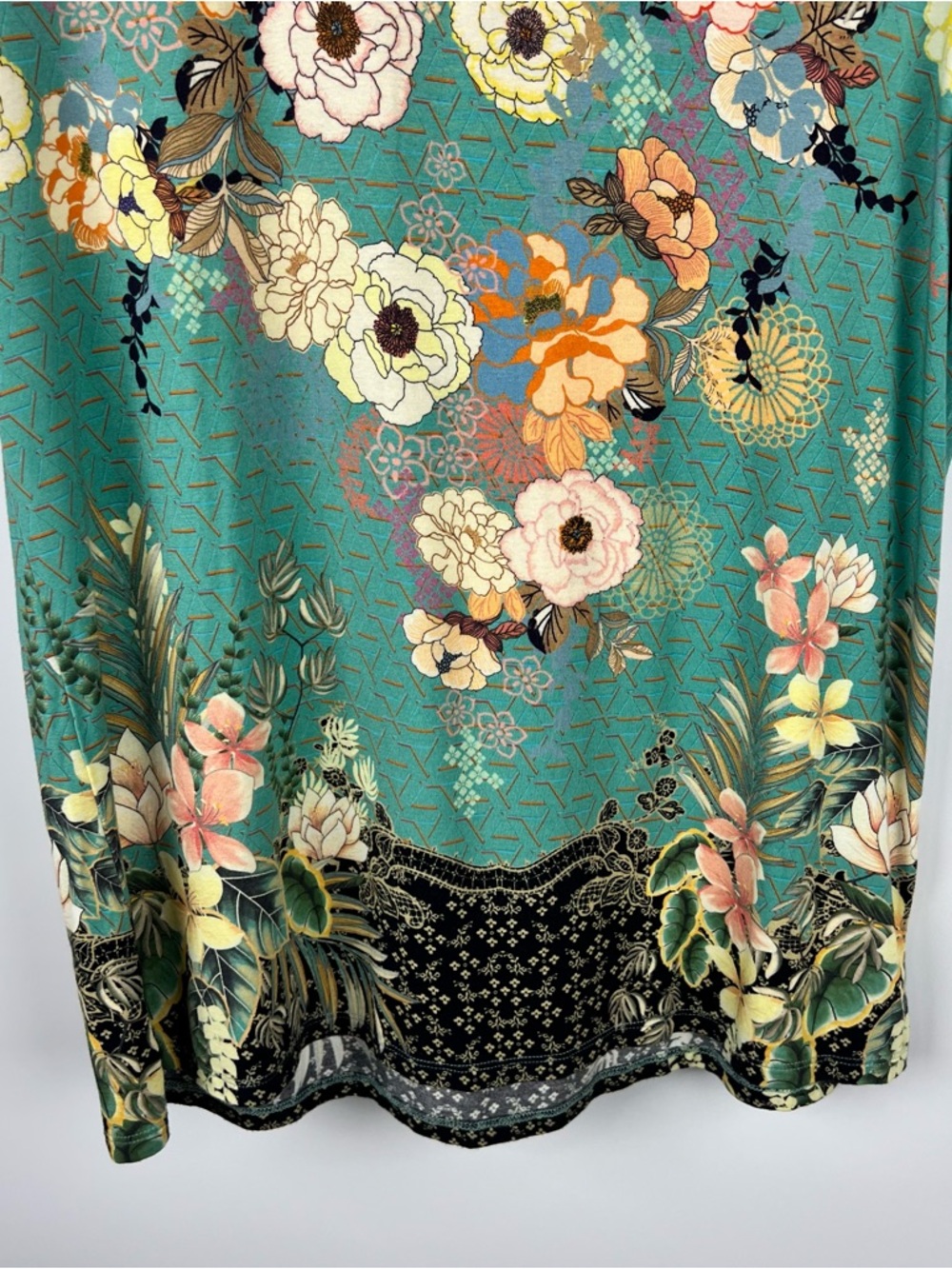 Johnny Was Millay Floral Viscose Short Sleeve Tee Turquoise Orange Yellow Size M - Picture 4 of 9